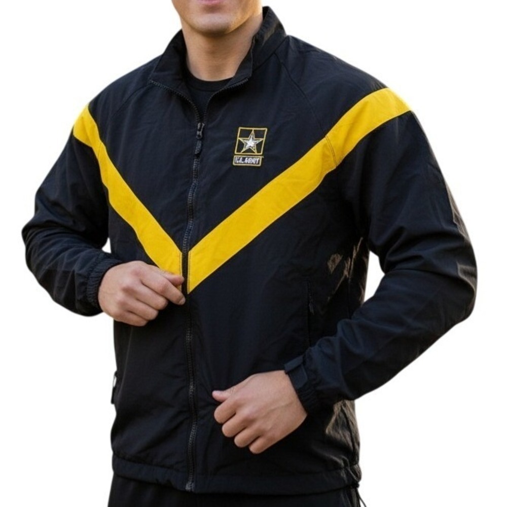US Army APFU Jacket Unisex Large X Long Black Yellow Athletic Track‎ Warm Up
